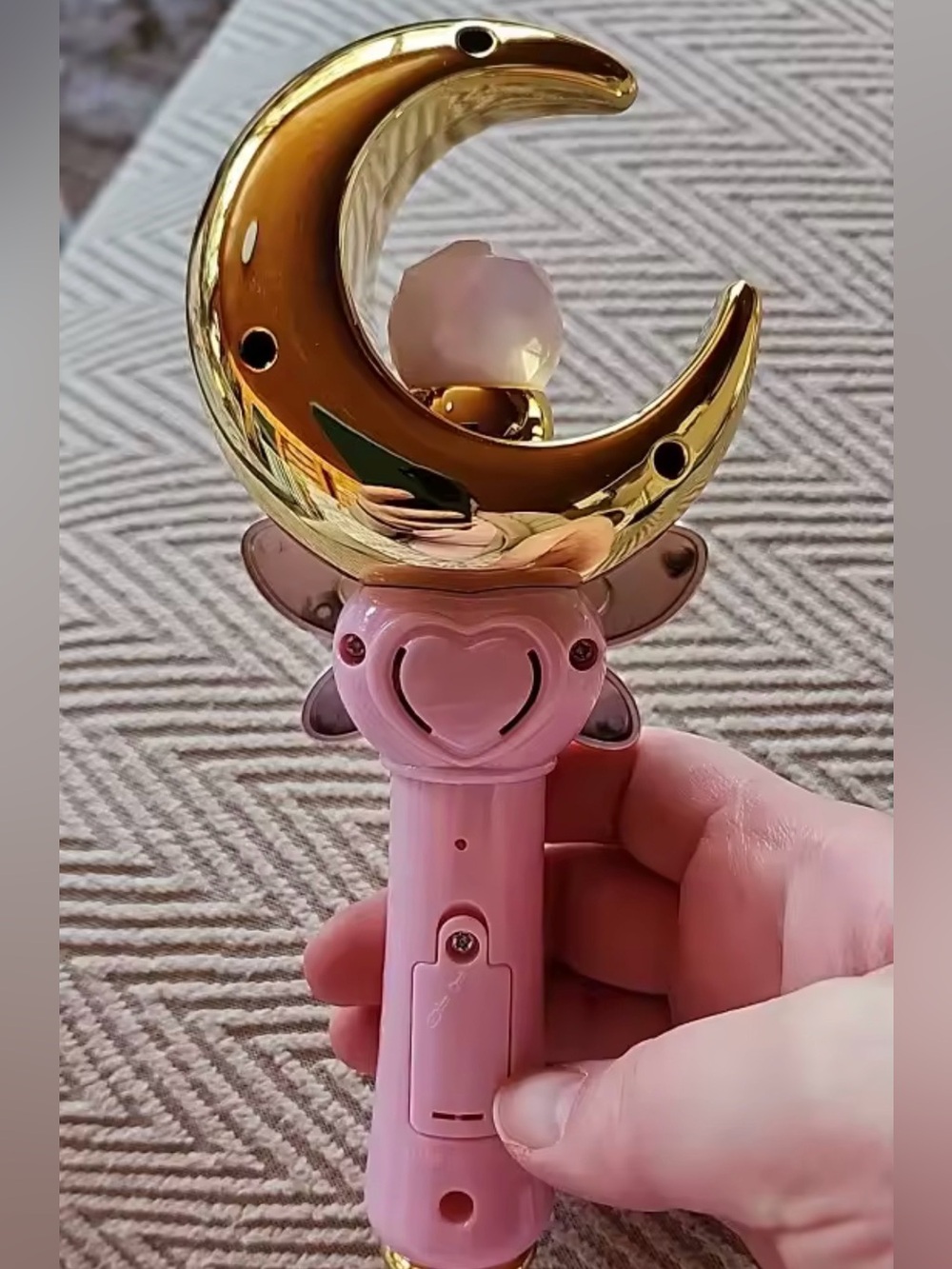 Pink and Gold Crescent Moon Light-Up Toy Wand